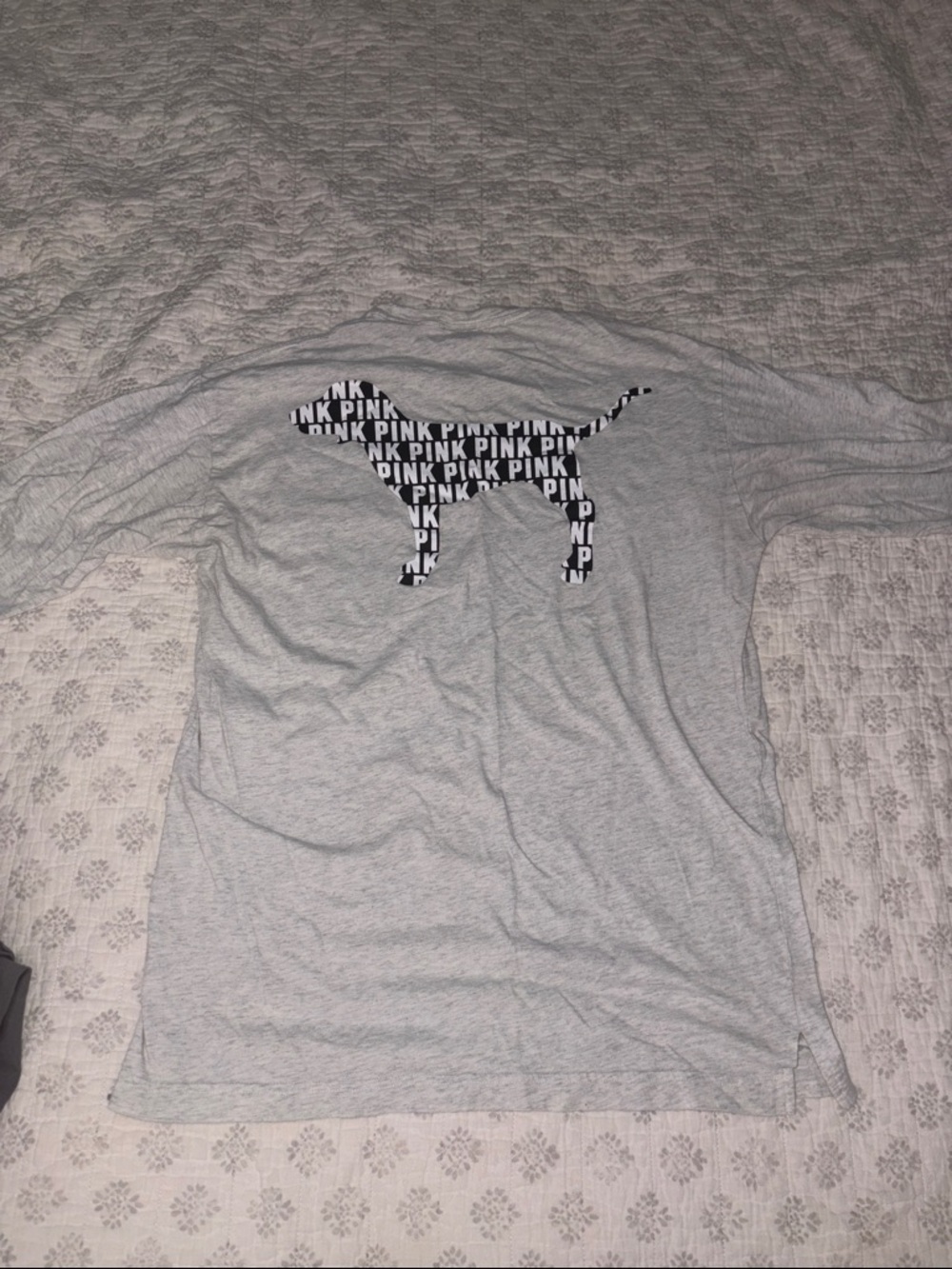 PINK Light Gray Long Sleeve Pocket Tee with Dog Logo
